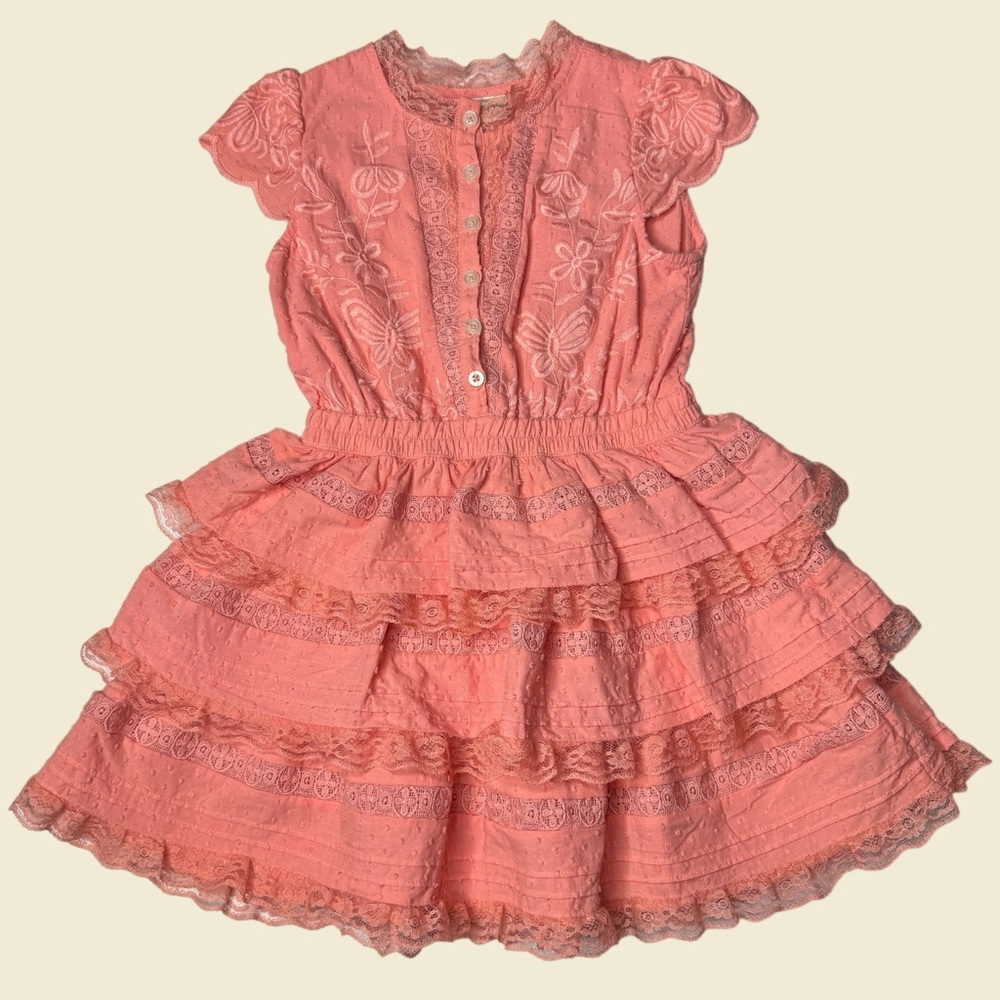 Mango Kids Dress in Coral with Lace Details